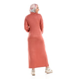 Red circle -  Balloon Long Sleeves Plain Dress With Waist Lace Up
