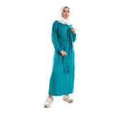 Red circle -  Balloon Long Sleeves Plain Dress With Waist Lace Up