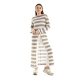 Red circle -  Striped Cotton Long Tunic Top With Front Slit