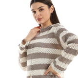Red circle -  Striped Cotton Long Tunic Top With Front Slit