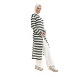 Red circle -  Striped Cotton Long Tunic Top With Front Slit