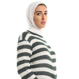 Red circle -  Striped Cotton Long Tunic Top With Front Slit