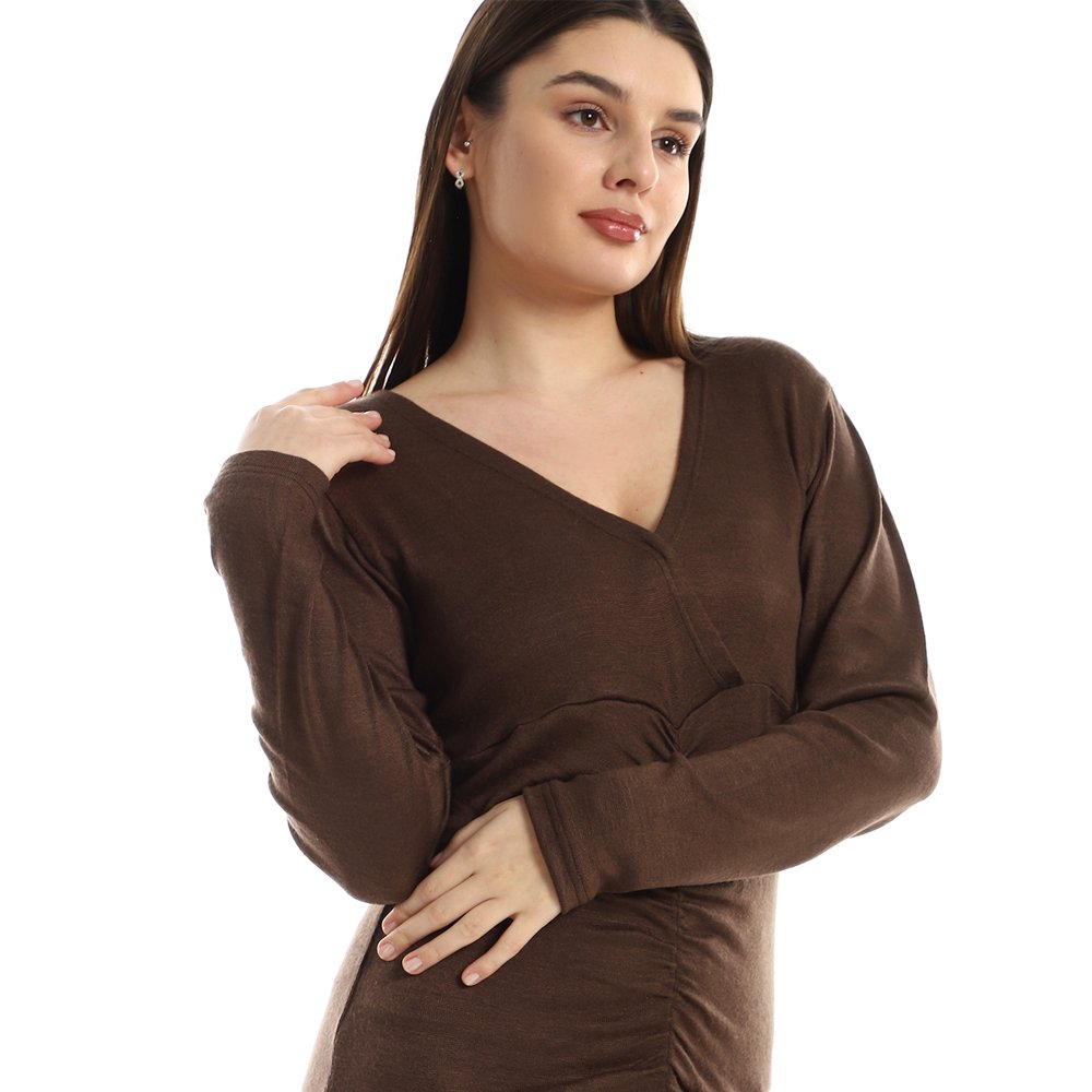 Red circle -  Front Gathered V-Neck Slip On Dress