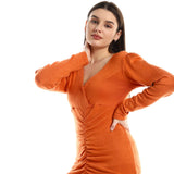 Red circle -  Front Gathered V-Neck Slip On Dress