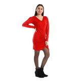 Red circle -  Front Gathered V-Neck Slip On Dress