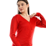 Red circle -  Front Gathered V-Neck Slip On Dress
