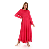 Red circle -  - Ruffle Trim Slip On Plain Dress