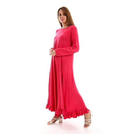 Red circle -  - Ruffle Trim Slip On Plain Dress