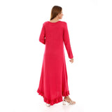 Red circle -  - Ruffle Trim Slip On Plain Dress