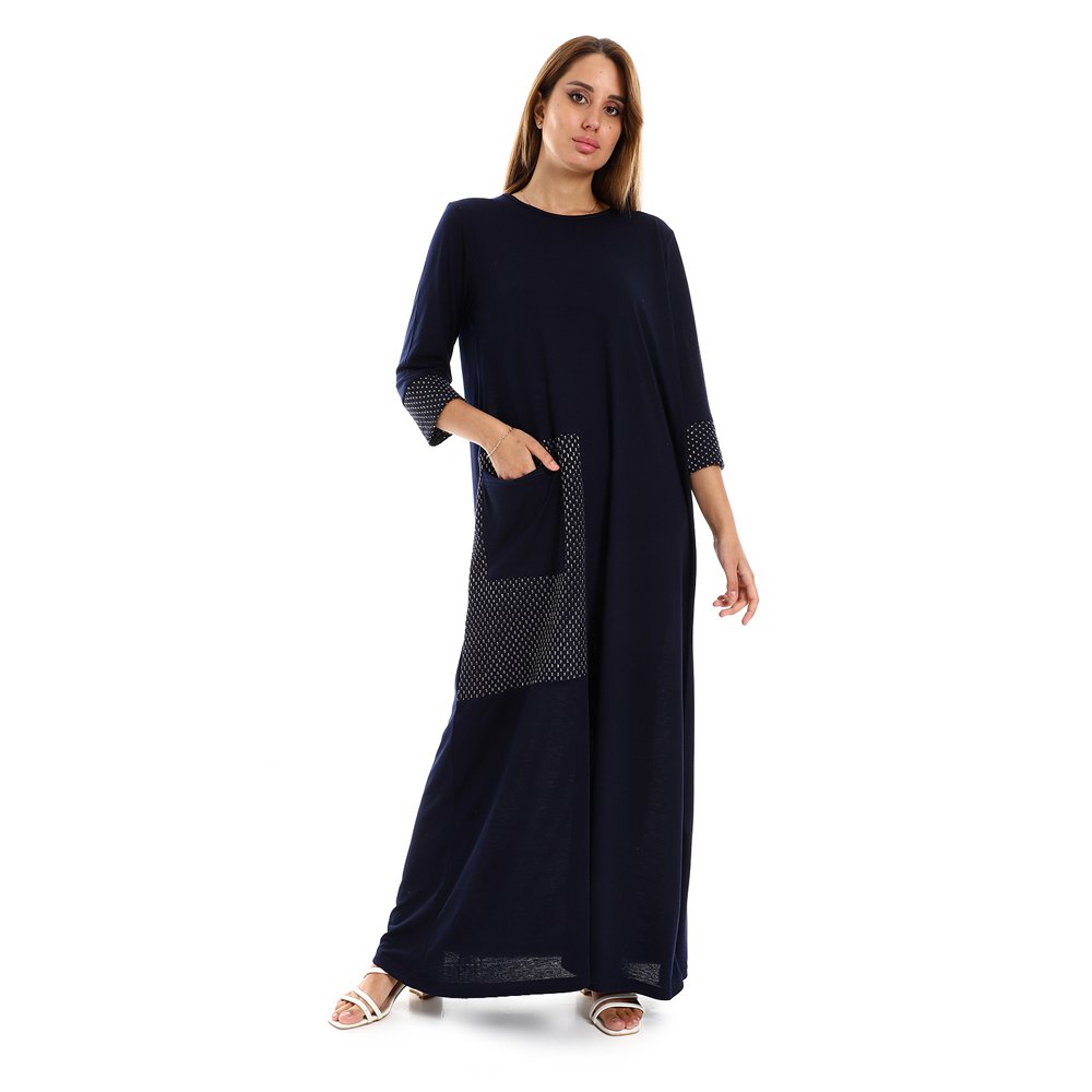 Red circle -  - Glittery Details Three Quarters Sleeves Home Gown
