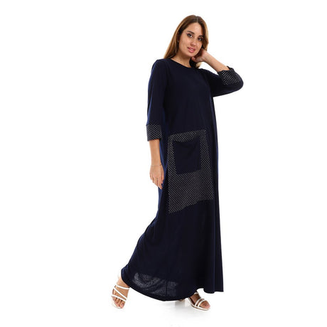 Red circle -  - Glittery Details Three Quarters Sleeves Home Gown
