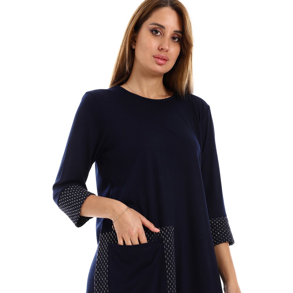 Red circle -  - Glittery Details Three Quarters Sleeves Home Gown