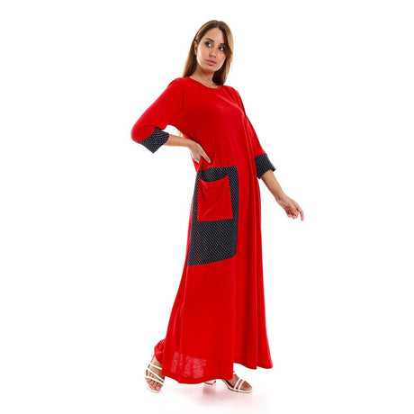 Red circle -  - Glittery Details Three Quarters Sleeves Home Gown