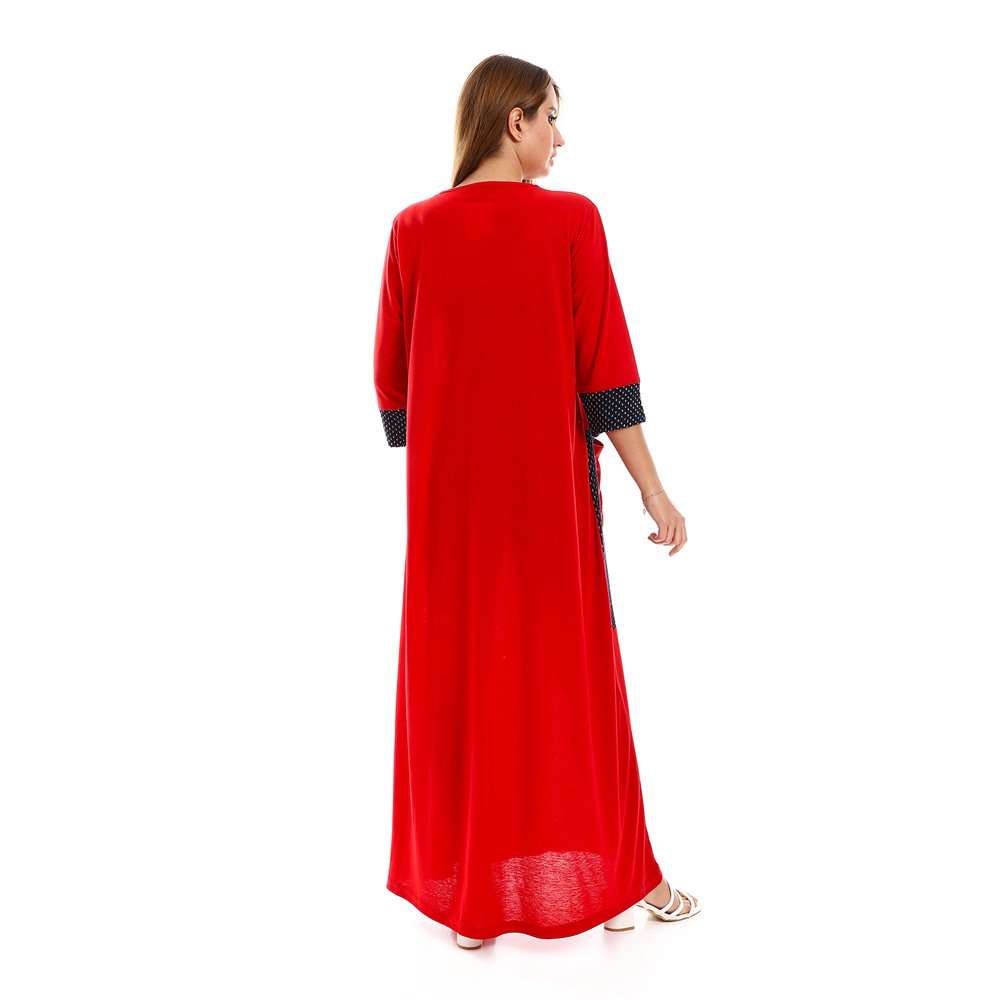 Red circle -  - Glittery Details Three Quarters Sleeves Home Gown