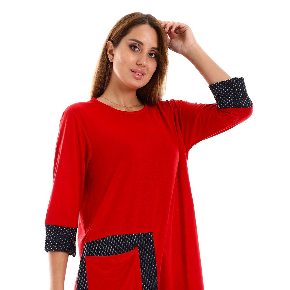 Red circle -  - Glittery Details Three Quarters Sleeves Home Gown