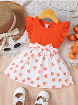 R-Shein - Baby girl's dress with heart print, ruffle hem and belt