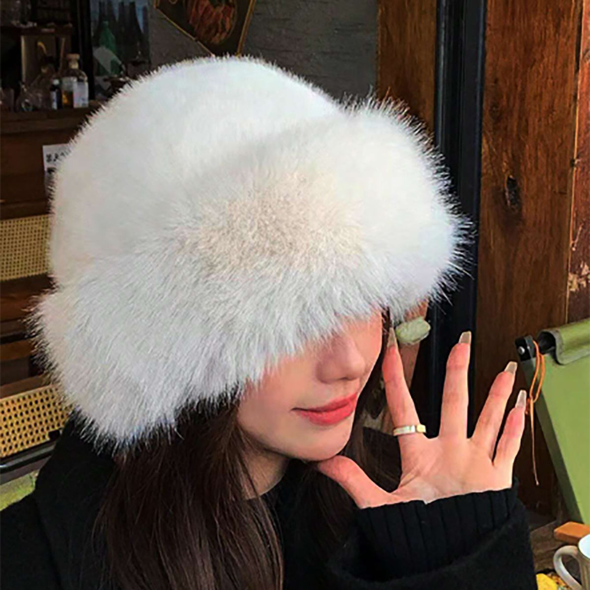 R-Shein - 1pc Women's Fur Winter Hat, European and Korean Style Warm Headwear, Beautiful and Versatile Solid Color, Thicker Design