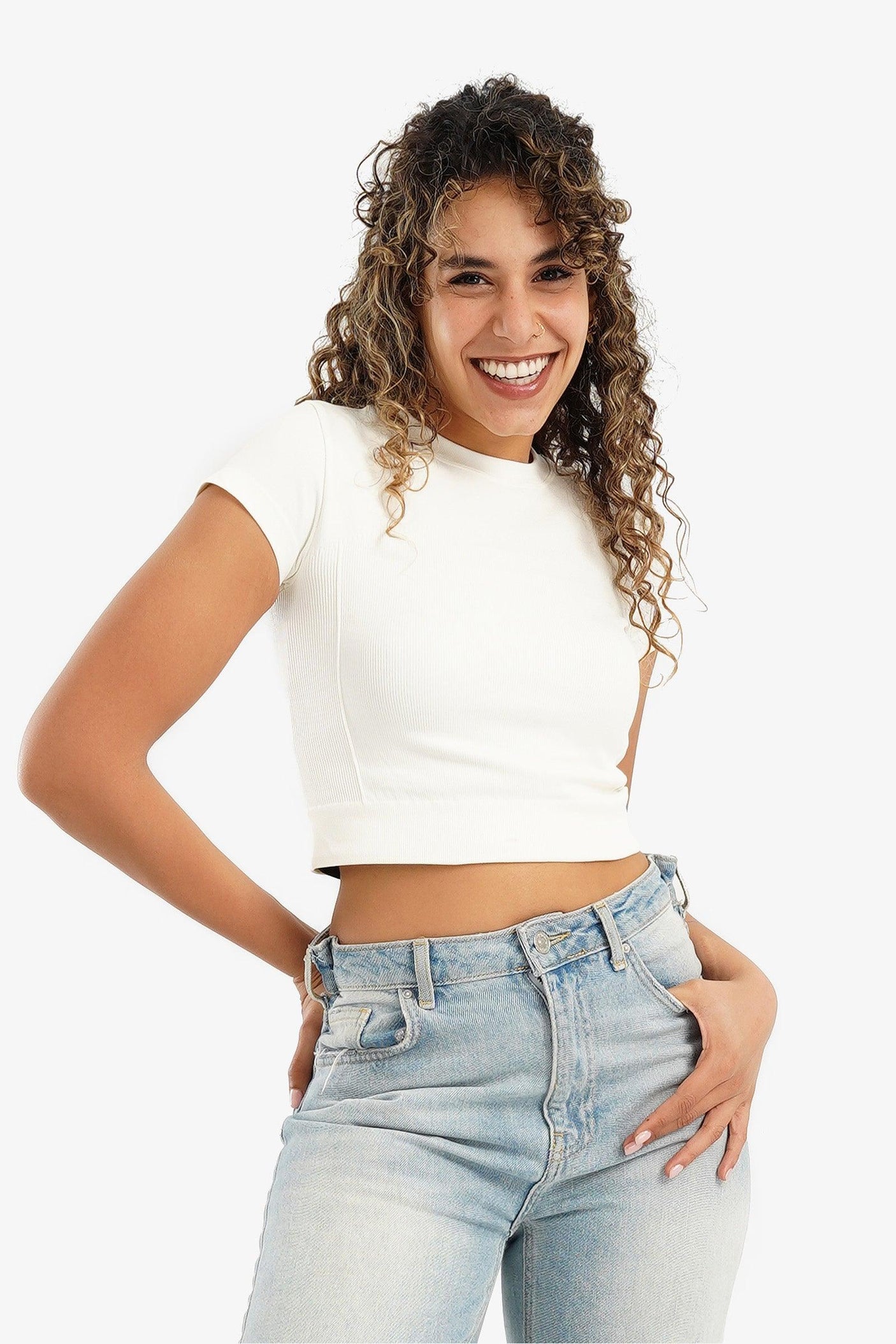 Carina - Short Sleeves Cropped Top