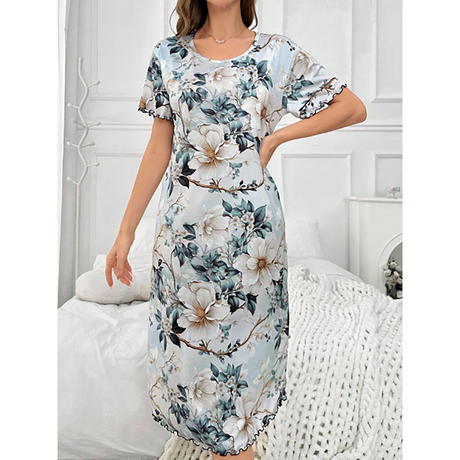 R-Shein - Floral print long T-shirt style nightgown