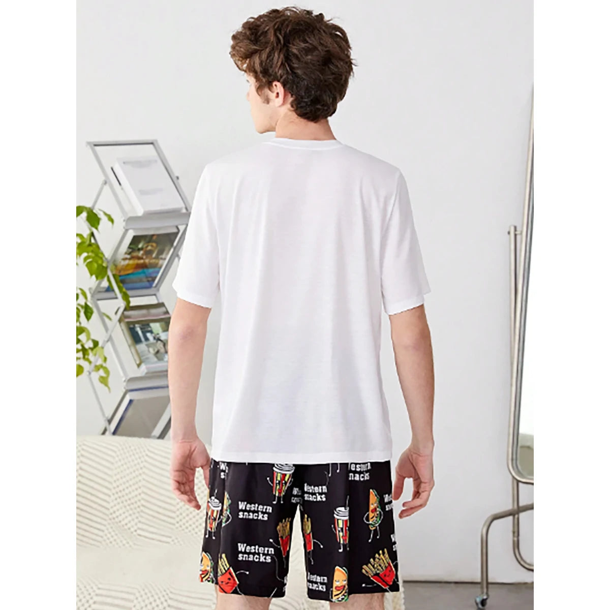 Shein -  Knitted Homewear Set for Teens, Crew Neck Short Sleeve T-Shirt with Sweet Potato and Letter Print and Shorts