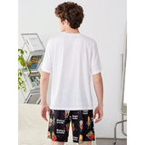Shein -  Knitted Homewear Set for Teens, Crew Neck Short Sleeve T-Shirt with Sweet Potato and Letter Print and Shorts