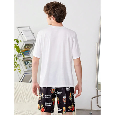 Shein -  Knitted Homewear Set for Teens, Crew Neck Short Sleeve T-Shirt with Sweet Potato and Letter Print and Shorts