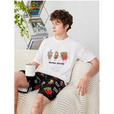 Shein -  Knitted Homewear Set for Teens, Crew Neck Short Sleeve T-Shirt with Sweet Potato and Letter Print and Shorts