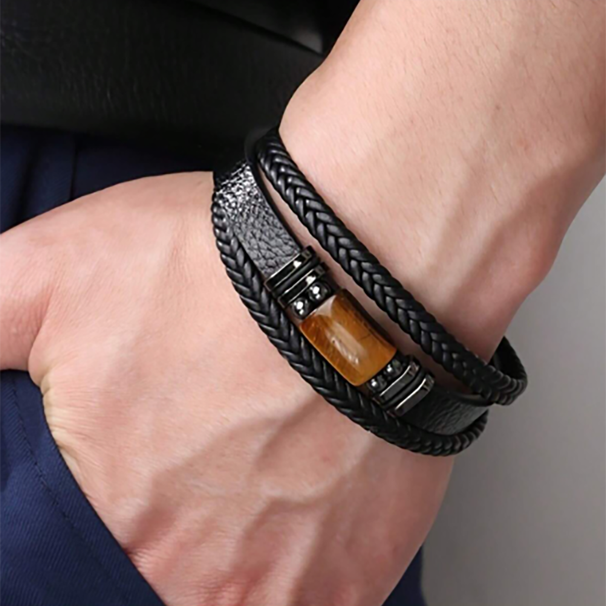 R-Shein - Antique multi-layer leather bracelet with magnetic clasp
