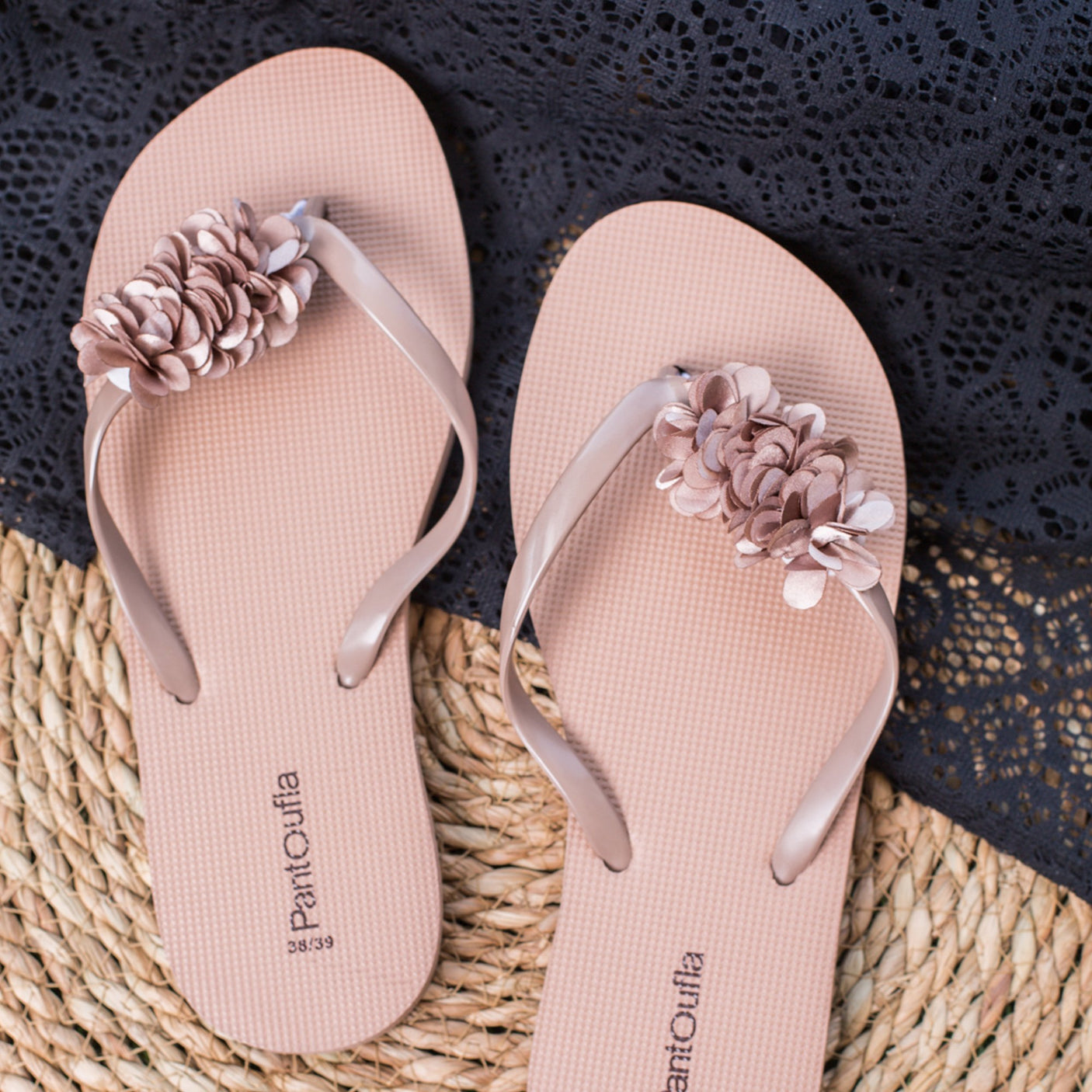 PANTOUFLA - Beige Flower Women Flipflop