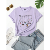 R-Shein - Women's Short Sleeve Shirt with Trendy Colorful Flashlight Design Print