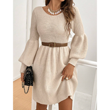 R-Shein - R-Shein Frenchy Elegant Long Sleeve Open Back Solid Color Sweater Dress for Women, Fall/Winter