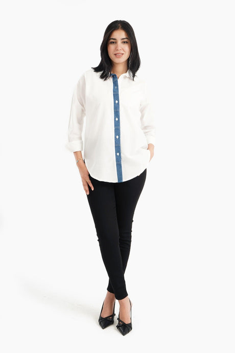 Carina -  Viscose Shirt with Denim Placket