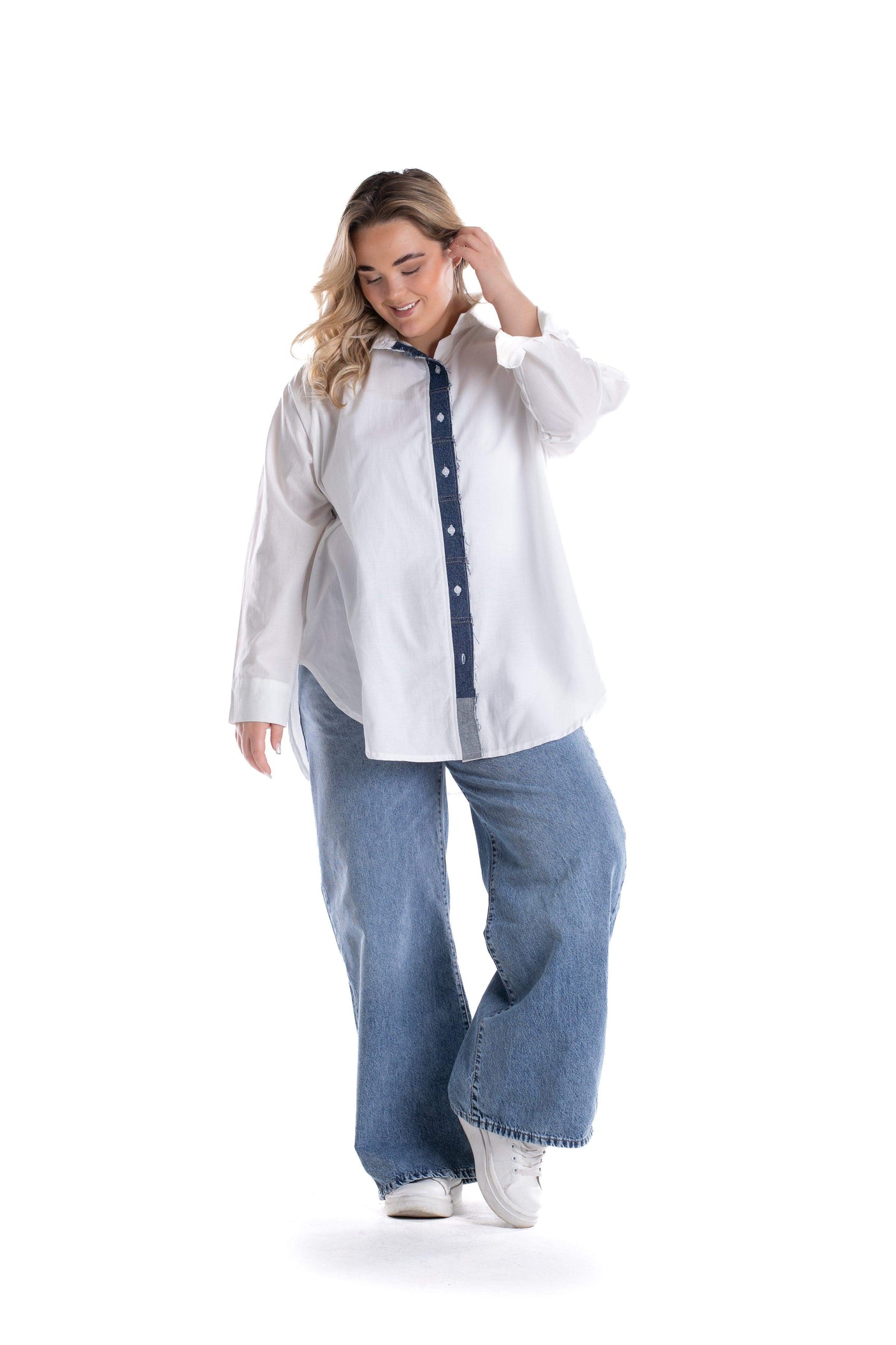 Carina -  Viscose Shirt with Denim Placket